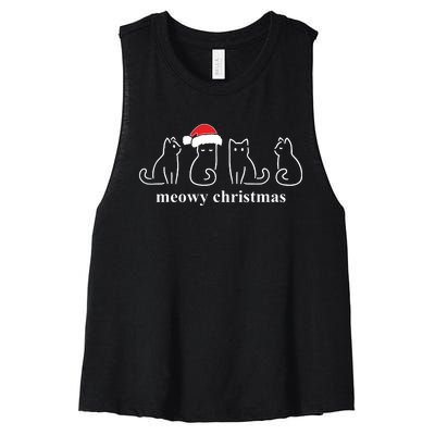 Meowy Catmas Cat Christmas Cute Kitten Cats Santa Hat Xmas Women's Racerback Cropped Tank