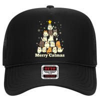 Merry Catmas Cat Lover Christmas Long Sleeve High Crown Mesh Back Trucker Hat