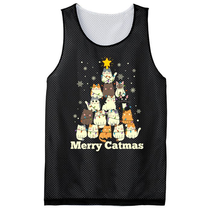 Merry Catmas Cat Lover Christmas Long Sleeve Mesh Reversible Basketball Jersey Tank