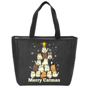 Merry Catmas Cat Lover Christmas Long Sleeve Zip Tote Bag