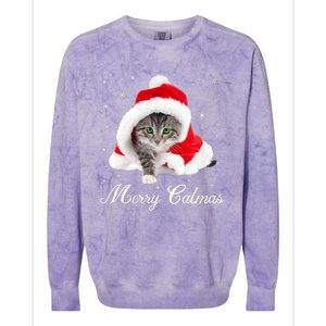 Merry Catmas Cute Cat Kitten Santa Hat Christmas Gift Funny Colorblast Crewneck Sweatshirt