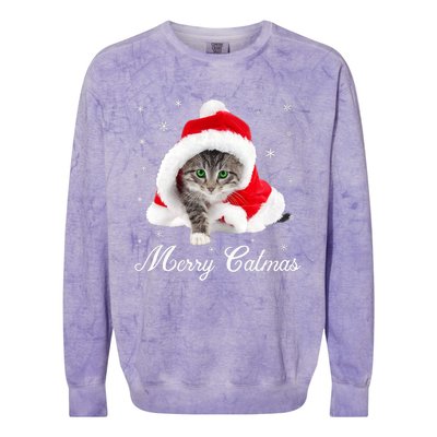 Merry Catmas Cute Cat Kitten Santa Hat Christmas Gift Funny Colorblast Crewneck Sweatshirt