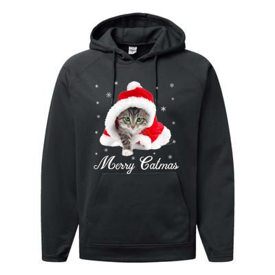 Merry Catmas Cute Cat Kitten Santa Hat Christmas Gift Funny Performance Fleece Hoodie