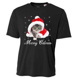 Merry Catmas Cute Cat Kitten Santa Hat Christmas Gift Funny Cooling Performance Crew T-Shirt