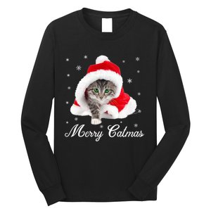 Merry Catmas Cute Cat Kitten Santa Hat Christmas Gift Funny Long Sleeve Shirt