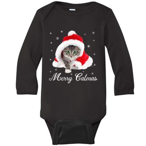 Merry Catmas Cute Cat Kitten Santa Hat Christmas Gift Funny Baby Long Sleeve Bodysuit