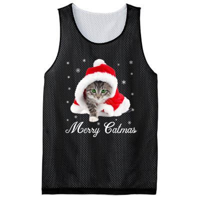 Merry Catmas Cute Cat Kitten Santa Hat Christmas Gift Funny Mesh Reversible Basketball Jersey Tank