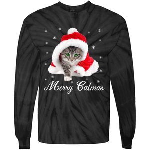 Merry Catmas Cute Cat Kitten Santa Hat Christmas Gift Funny Tie-Dye Long Sleeve Shirt