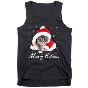 Merry Catmas Cute Cat Kitten Santa Hat Christmas Gift Funny Tank Top