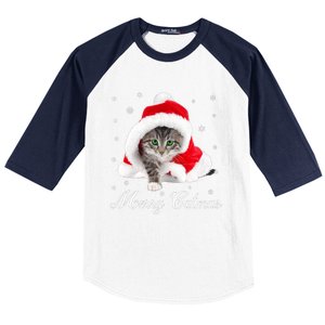 Merry Catmas Cute Cat Kitten Santa Hat Christmas Gift Funny Baseball Sleeve Shirt