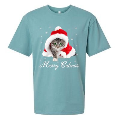 Merry Catmas Cute Cat Kitten Santa Hat Christmas Gift Funny Sueded Cloud Jersey T-Shirt