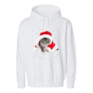 Merry Catmas Cute Cat Kitten Santa Hat Christmas Gift Funny Garment-Dyed Fleece Hoodie