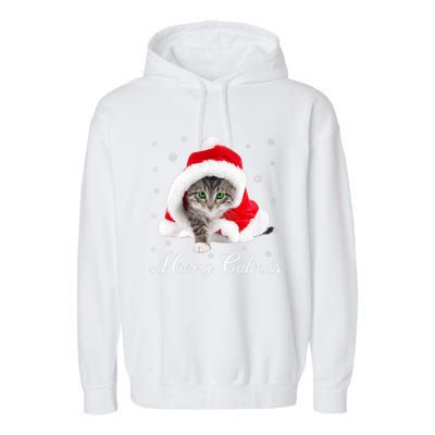 Merry Catmas Cute Cat Kitten Santa Hat Christmas Gift Funny Garment-Dyed Fleece Hoodie