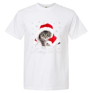 Merry Catmas Cute Cat Kitten Santa Hat Christmas Gift Funny Garment-Dyed Heavyweight T-Shirt