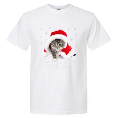 Merry Catmas Cute Cat Kitten Santa Hat Christmas Gift Funny Garment-Dyed Heavyweight T-Shirt