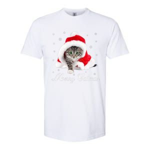 Merry Catmas Cute Cat Kitten Santa Hat Christmas Gift Funny Softstyle CVC T-Shirt