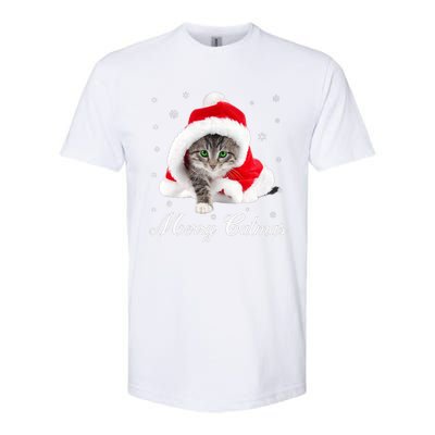 Merry Catmas Cute Cat Kitten Santa Hat Christmas Gift Funny Softstyle CVC T-Shirt