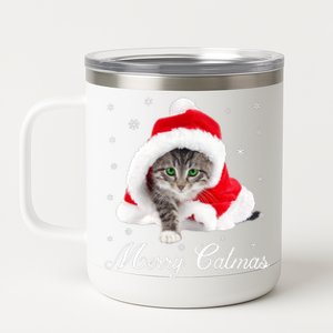 Merry Catmas Cute Cat Kitten Santa Hat Christmas Gift Funny 12 oz Stainless Steel Tumbler Cup