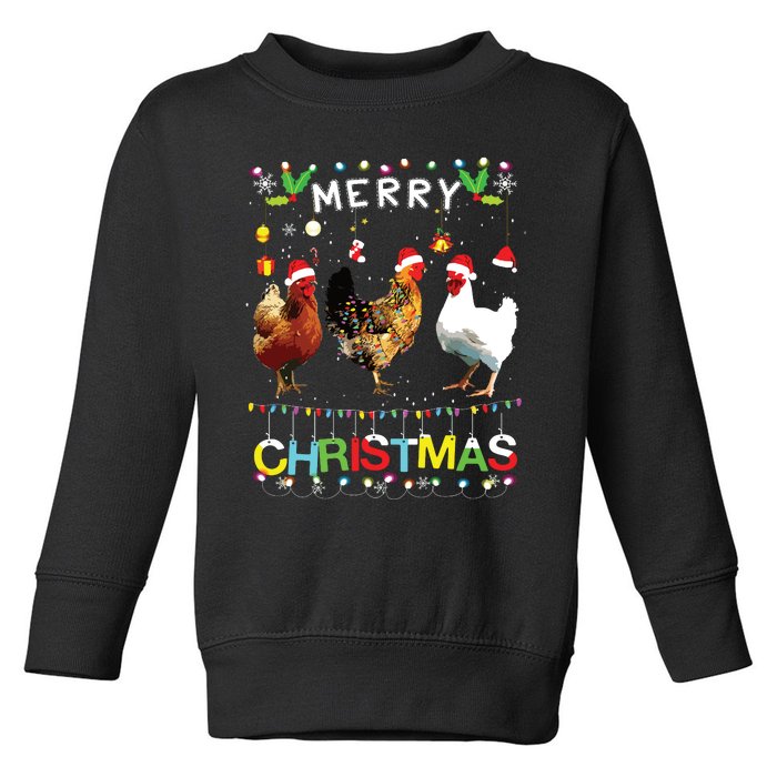 Merry Christmas Chicken Shirts Santa Hat Lights Xmas Funny Toddler Sweatshirt