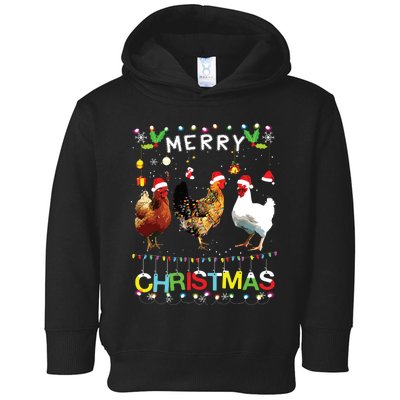 Merry Christmas Chicken Shirts Santa Hat Lights Xmas Funny Toddler Hoodie