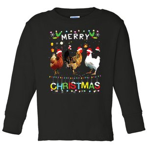 Merry Christmas Chicken Shirts Santa Hat Lights Xmas Funny Toddler Long Sleeve Shirt