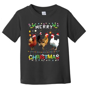 Merry Christmas Chicken Shirts Santa Hat Lights Xmas Funny Toddler T-Shirt