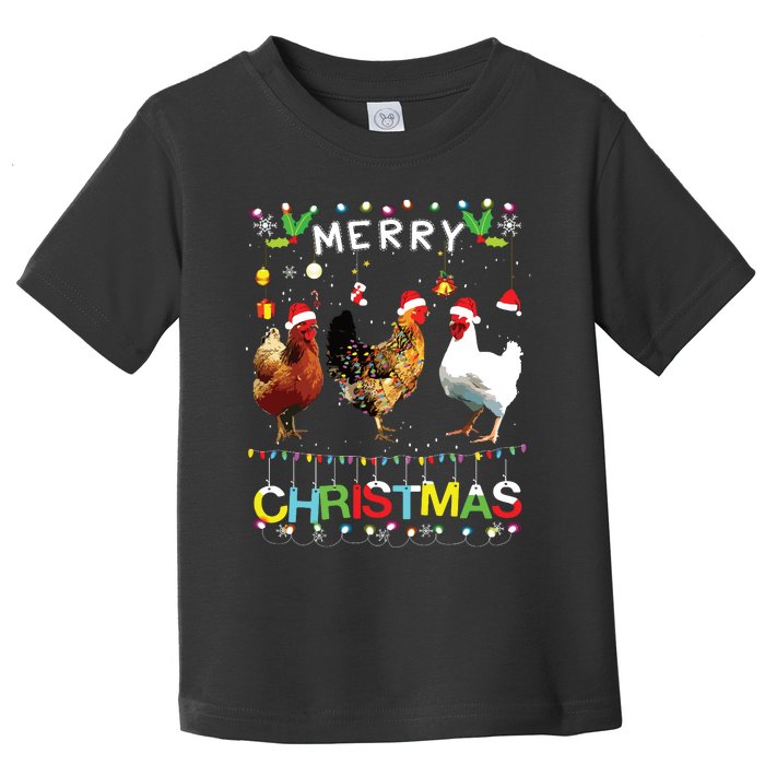 Merry Christmas Chicken Shirts Santa Hat Lights Xmas Funny Toddler T-Shirt