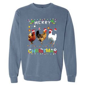 Merry Christmas Chicken Shirts Santa Hat Lights Xmas Funny Garment-Dyed Sweatshirt