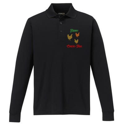 Merry Chicksmas Chicken Christmas Performance Long Sleeve Polo