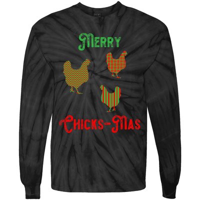 Merry Chicksmas Chicken Christmas Tie-Dye Long Sleeve Shirt