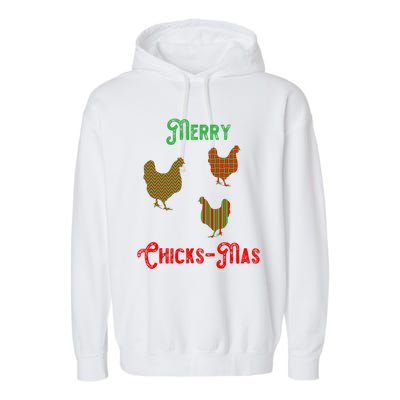 Merry Chicksmas Chicken Christmas Garment-Dyed Fleece Hoodie