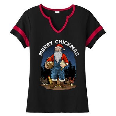 Merry Chickmas Chicken Funny Farmer Farming Christmas Santa Gift Ladies Halftime Notch Neck Tee