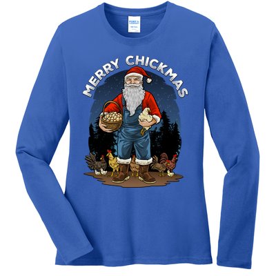 Merry Chickmas Chicken Funny Farmer Farming Christmas Santa Gift Ladies Long Sleeve Shirt