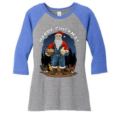 Merry Chickmas Chicken Funny Farmer Farming Christmas Santa Gift Women's Tri-Blend 3/4-Sleeve Raglan Shirt