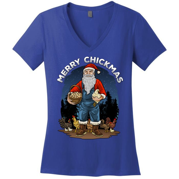 Merry Chickmas Chicken Funny Farmer Farming Christmas Santa Gift Women's V-Neck T-Shirt