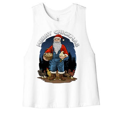 Merry Chickmas Chicken Funny Farmer Farming Christmas Santa Gift Women's Racerback Cropped Tank