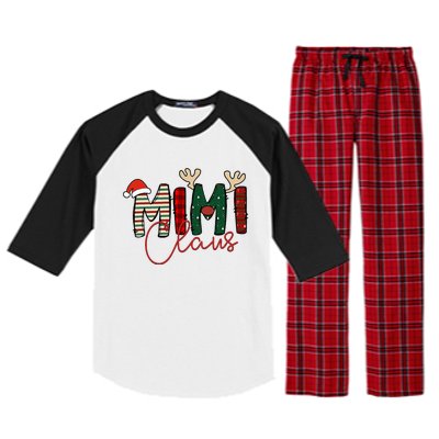 Mimi Claus Christmas Santa Hat Reindeer Grandma Grandkids Raglan Sleeve Pajama Set