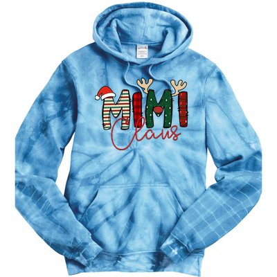 Mimi Claus Christmas Santa Hat Reindeer Grandma Grandkids Tie Dye Hoodie