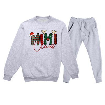 Mimi Claus Christmas Santa Hat Reindeer Grandma Grandkids Premium Crewneck Sweatsuit Set