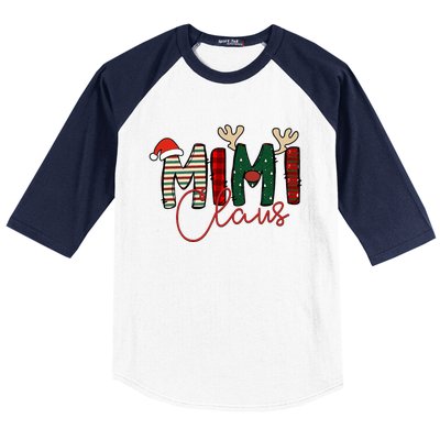 Mimi Claus Christmas Santa Hat Reindeer Grandma Grandkids Baseball Sleeve Shirt