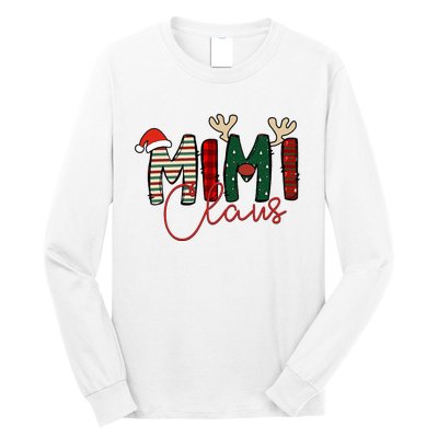 Mimi Claus Christmas Santa Hat Reindeer Grandma Grandkids Long Sleeve Shirt