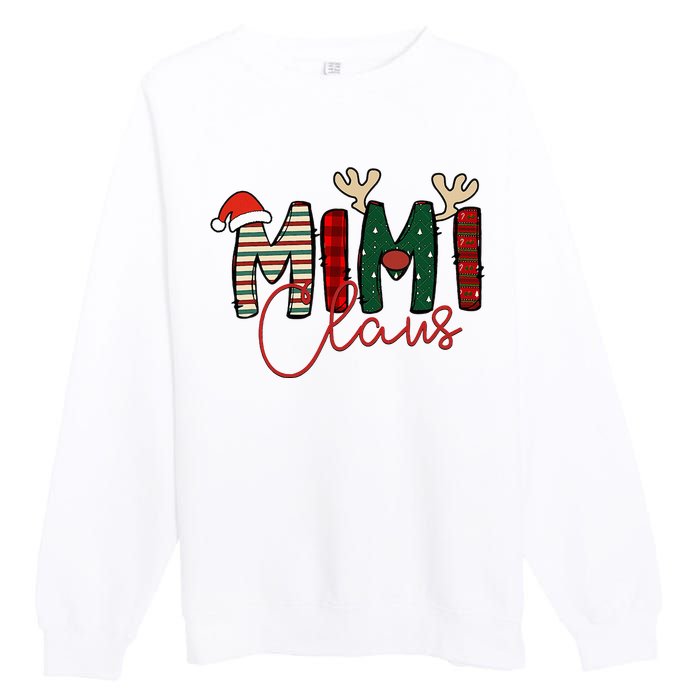 Mimi Claus Christmas Santa Hat Reindeer Grandma Grandkids Premium Crewneck Sweatshirt