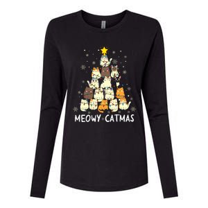 Meowy Catmas Cat Christmas Tree Xmas Funny Santa Womens Cotton Relaxed Long Sleeve T-Shirt