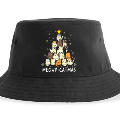 Meowy Catmas Cat Christmas Tree Xmas Funny Santa Sustainable Bucket Hat