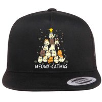 Meowy Catmas Cat Christmas Tree Xmas Funny Santa Flat Bill Trucker Hat