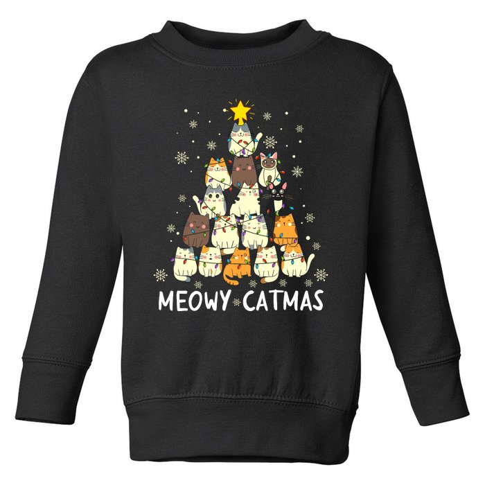 Meowy Catmas Cat Christmas Tree Xmas Funny Santa Toddler Sweatshirt