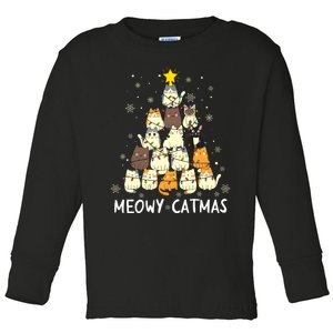 Meowy Catmas Cat Christmas Tree Xmas Funny Santa Toddler Long Sleeve Shirt