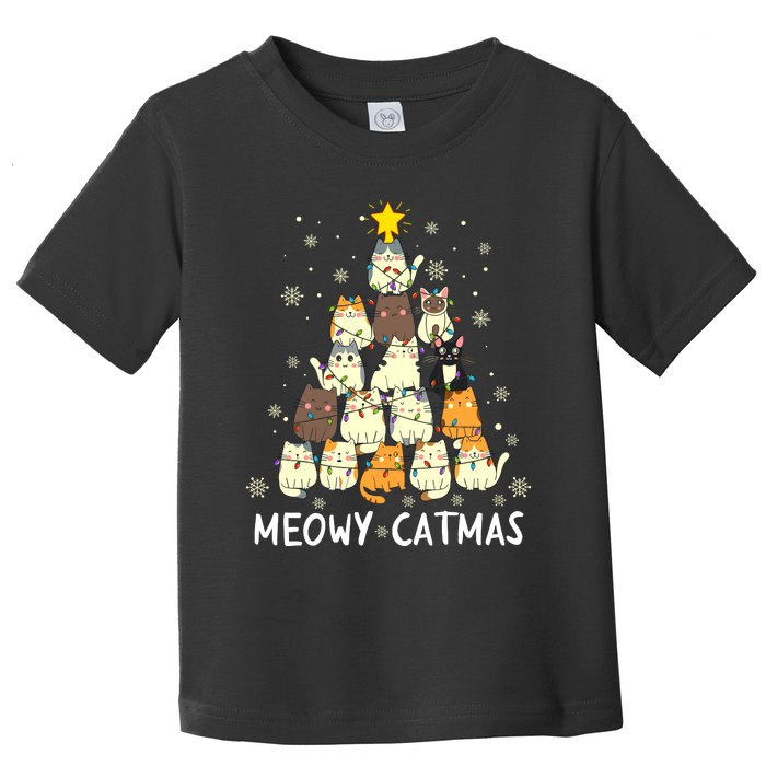 Meowy Catmas Cat Christmas Tree Xmas Funny Santa Toddler T-Shirt