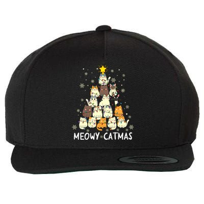 Meowy Catmas Cat Christmas Tree Xmas Funny Santa Wool Snapback Cap