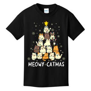 Meowy Catmas Cat Christmas Tree Xmas Funny Santa Kids T-Shirt